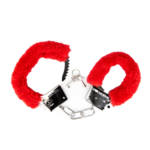 Loving Joy Furry Handcuffs Red, shown from the back