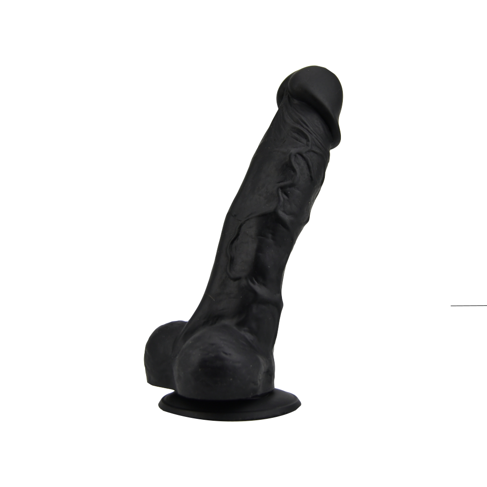 Loving Joy 7 Inch Realistic Silicone Dildo with Suction Cup and Balls Black, shown from the back