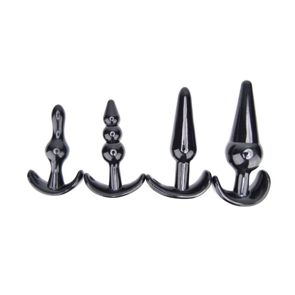 Loving Joy Butt Plug Training Kit Black, Set of four black butt plugs in graduated sizes, each with a tapered tip and flared…