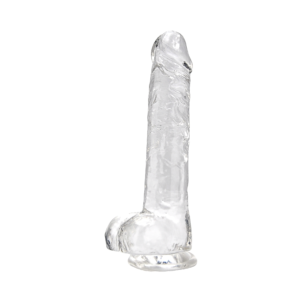 Loving Joy 8 Inch Dildo with Balls Clear, Clear transparent realistic dildo with sculpted shaft, balls and a round suction c…