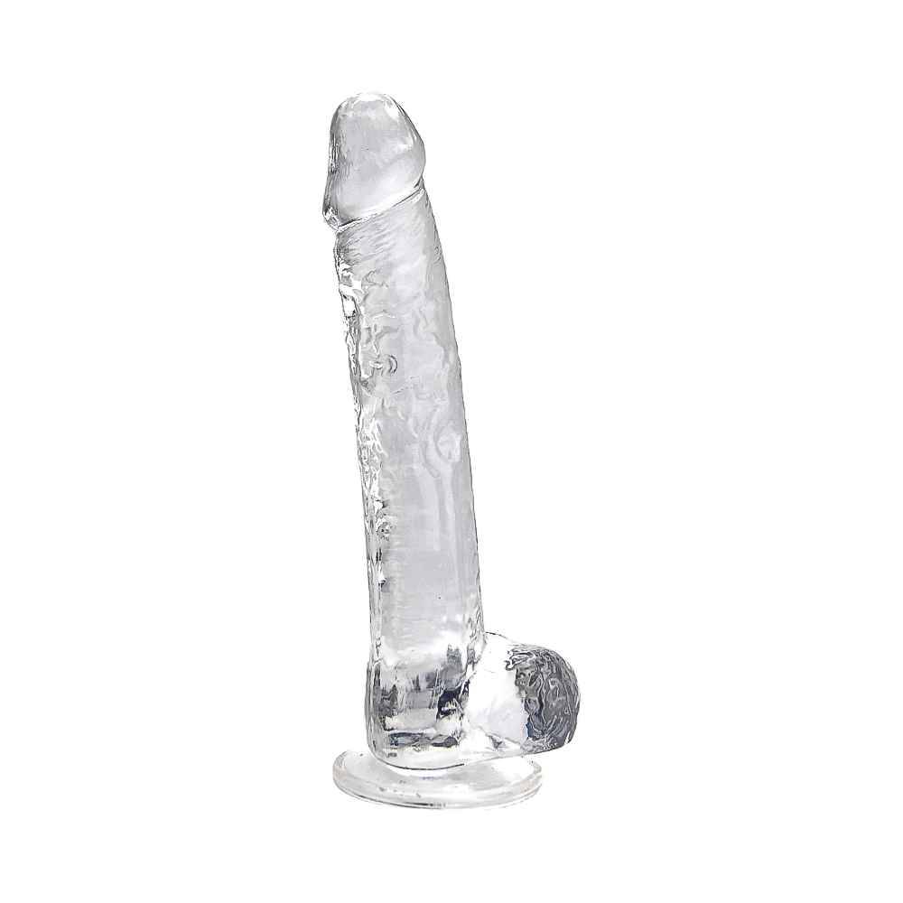 Loving Joy 11 Inch Dildo with Balls Clear, Large transparent realistic dildo with sculpted shaft, balls and a round suction…