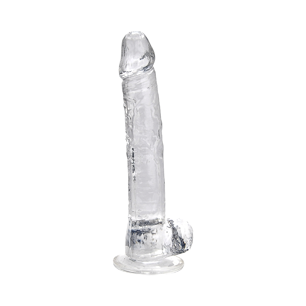Loving Joy 11 Inch Dildo with Balls Clear, Large transparent realistic dildo with sculpted shaft, balls and a round suction…