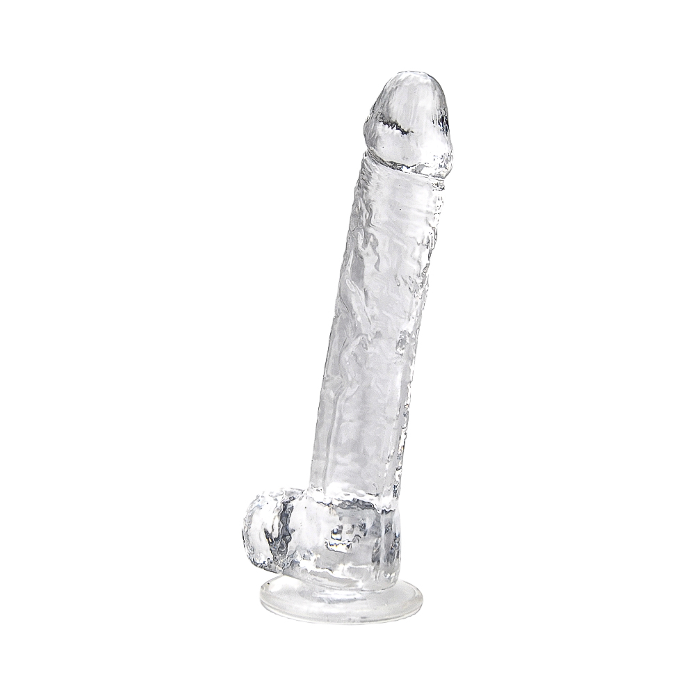 Loving Joy 11 Inch Dildo with Balls Clear, Large transparent realistic dildo with sculpted shaft, balls and a round suction…