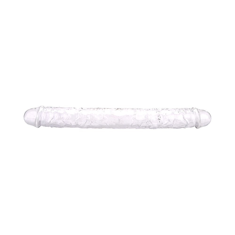 Loving Joy 15 Inch Double Ended Dildo Clear, Long transparent double-ended dildo with realistic shape, balls and a suction c…