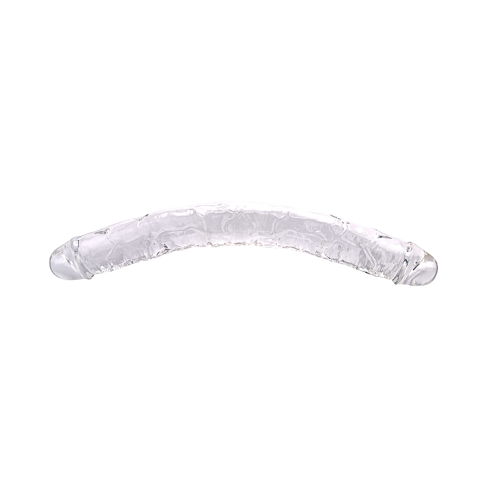 Loving Joy 15 Inch Double Ended Dildo Clear, Long transparent double-ended dildo with realistic shape, balls and a suction c…