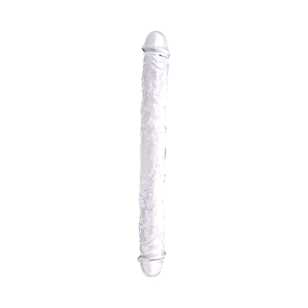 Loving Joy 15 Inch Double Ended Dildo Clear, Long transparent double-ended dildo with realistic shape, balls and a suction c…