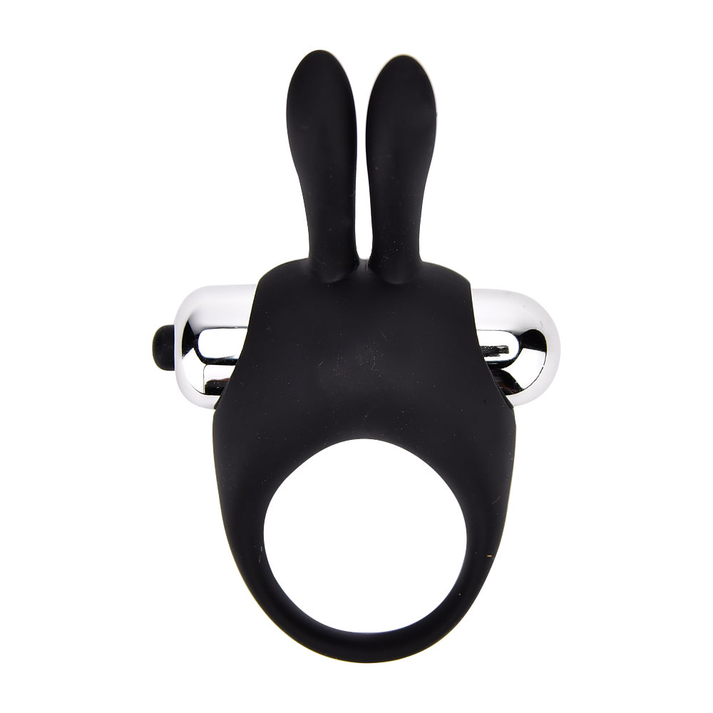 Loving Joy Silicone Vibrating Rabbit Cock Ring, Silicone cock ring with upward rabbit ears and a front-mounted vibrating bul…