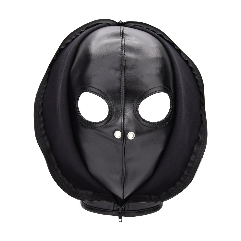 Bound to Please Open Eyed Hood, Bondage hood with open eye holes, nostril openings, front zip and laced-up back