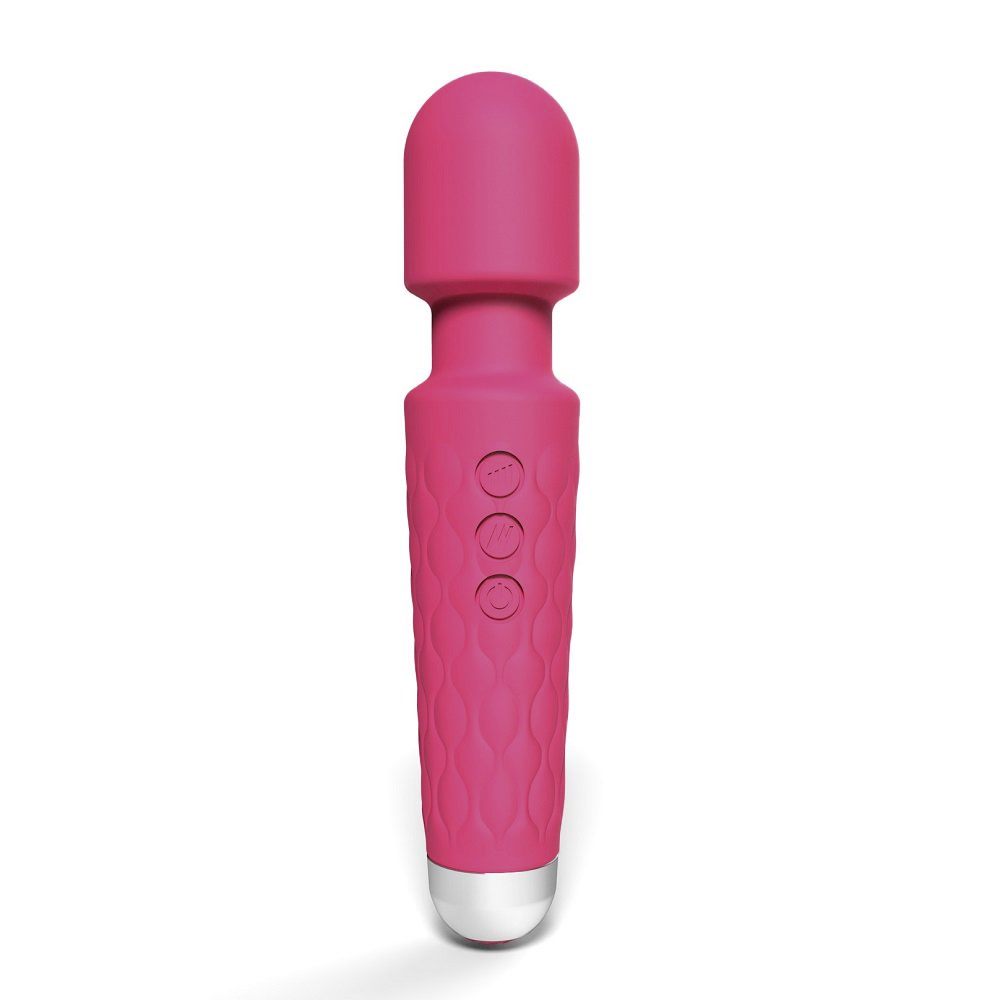 Loving Joy 20 Function Wand Vibrator Pink, Pink wand vibrator with a rounded flexible head on a long slim handle
