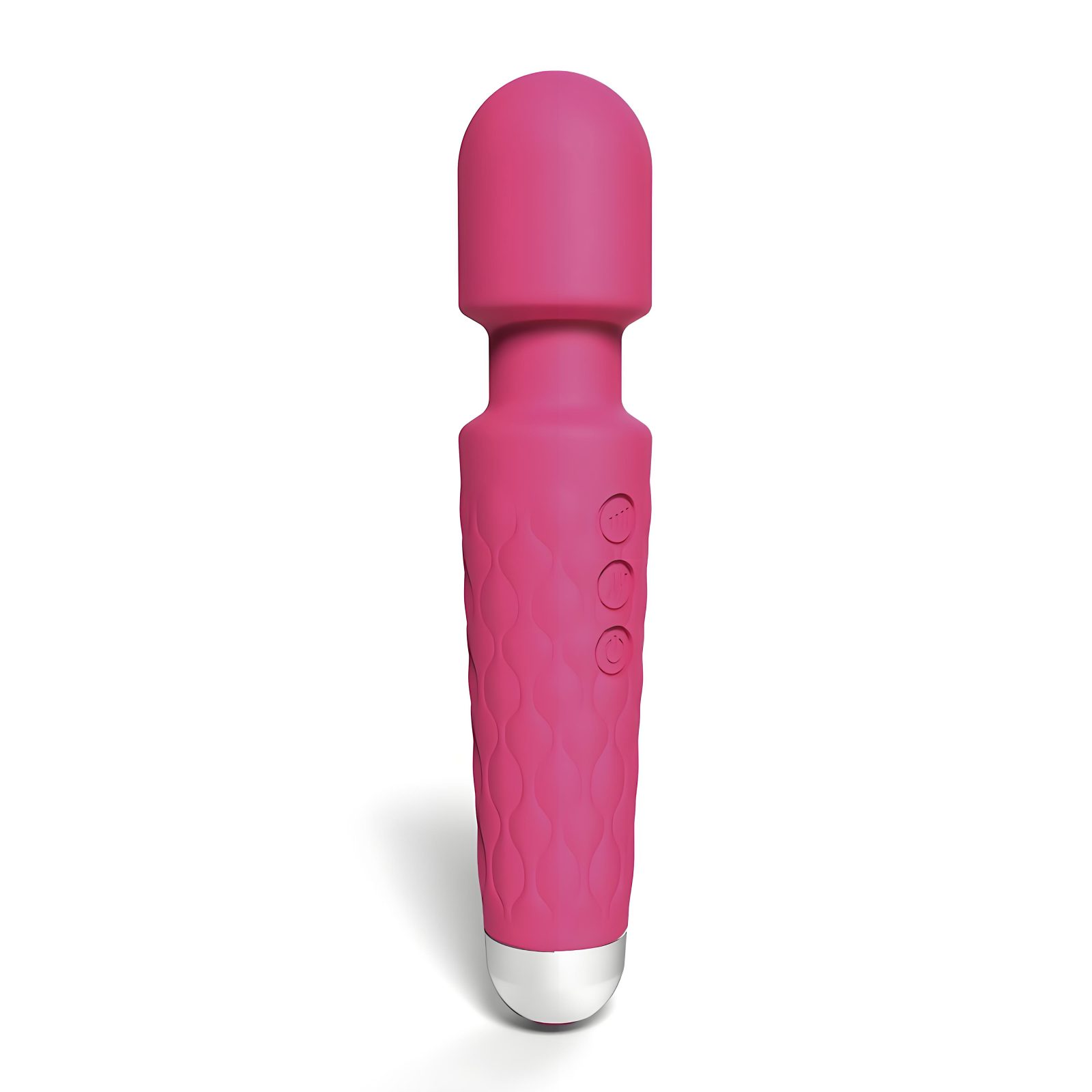 Loving Joy 20 Function Wand Vibrator Pink, Pink wand vibrator with a rounded flexible head on a long slim handle, shown from…