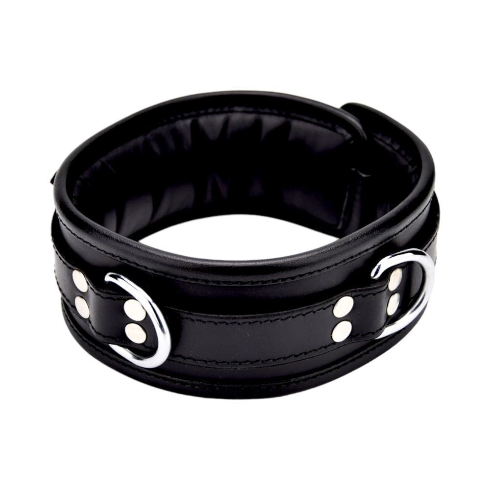 BOUND Leather Collar, Black padded nubuck leather collar with silver-tone buckle, three D-rings and adjustable s
