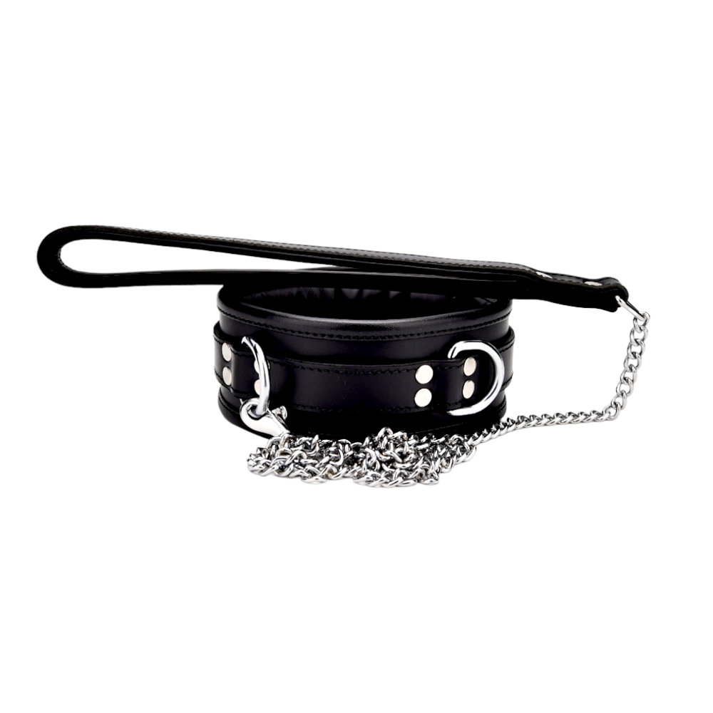 BOUND Leather Collar, Black padded nubuck leather collar with silver-tone buckle, three D-rings and adjustable s
