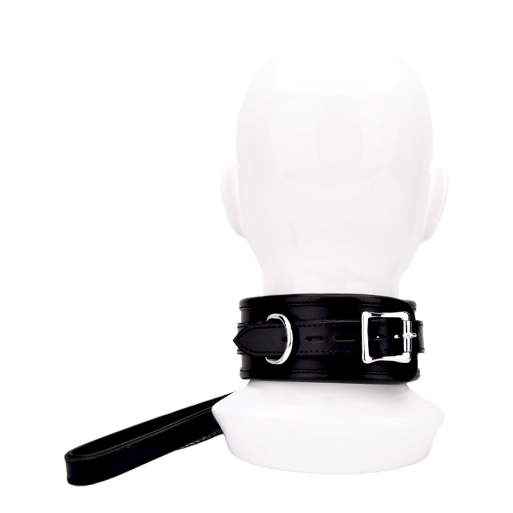 BOUND Leather Collar, Black padded nubuck leather collar with silver-tone buckle, three D-rings and adjustable s