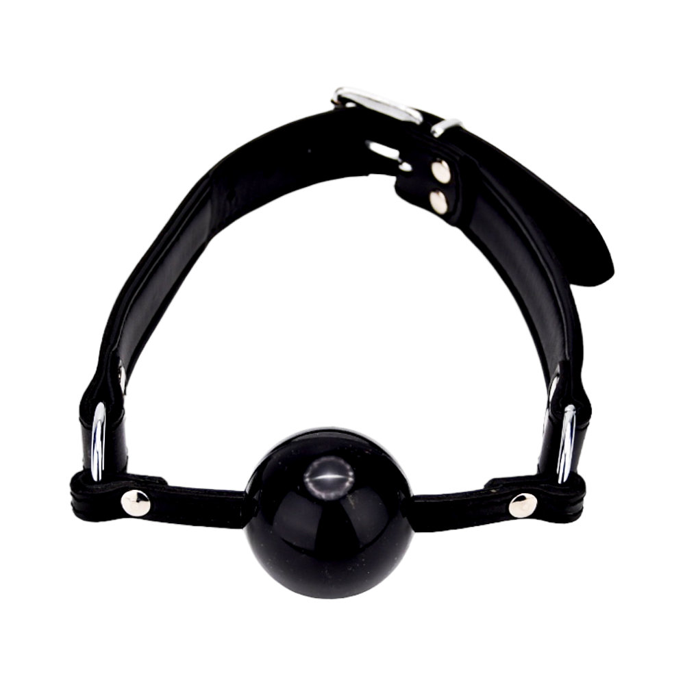 BOUND Leather Solid Ball Gag, Black leather ball gag with matte strap, buckle fastening, side O-rings and a solid ball
