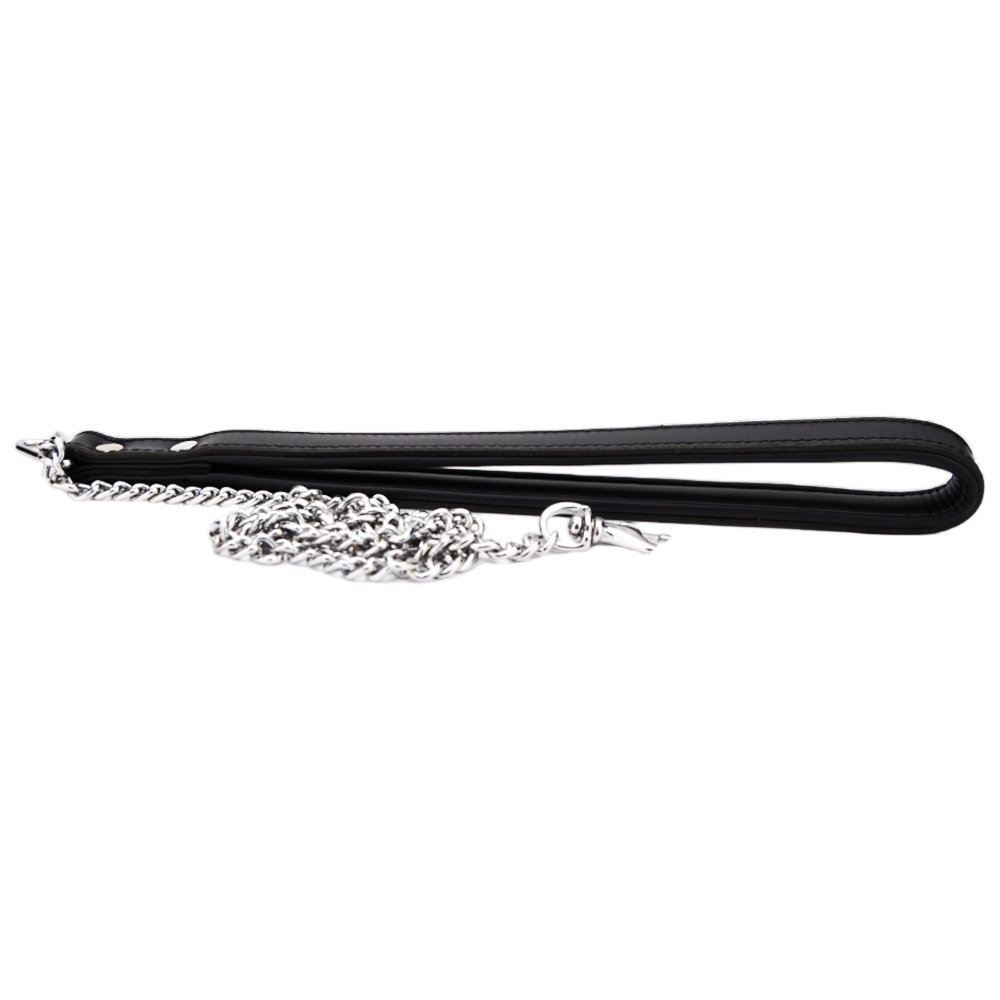 BOUND Leather Leash, Leash with soft nubuck leather handle joined to a long sturdy metal chain and trigger hook