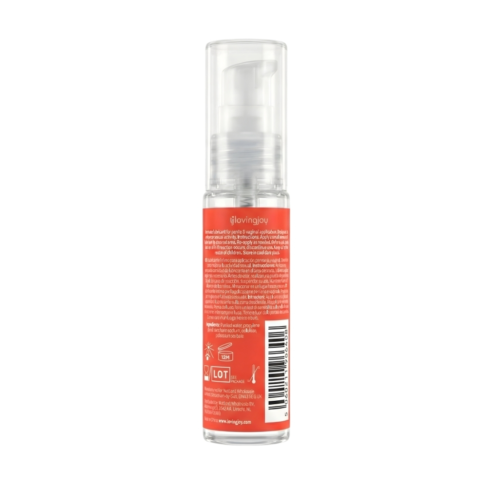 Loving Joy Strawberry Flavoured Lubricant 30ml, shown from the back