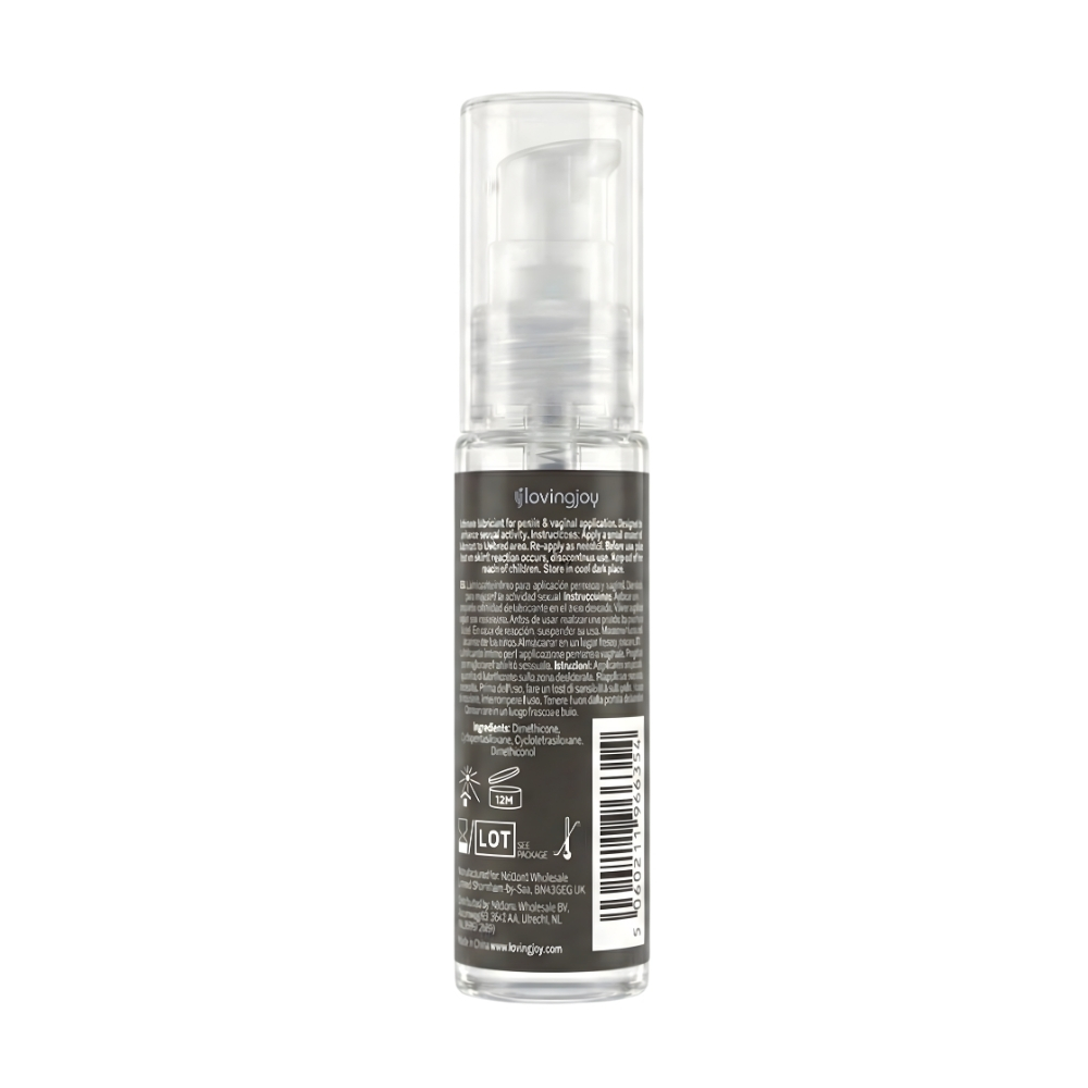 Loving Joy Silicone Lubricant 30ml, Small 30ml bottle of Loving Joy silicone lubricant with dispenser cap