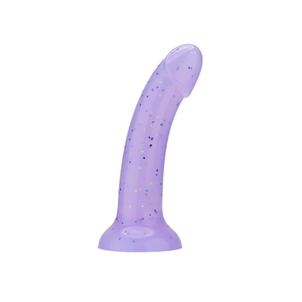 Mina Starlight Silicone Dildo, Smooth silicone dildo with a broad flat suction cup base and rounded shaft