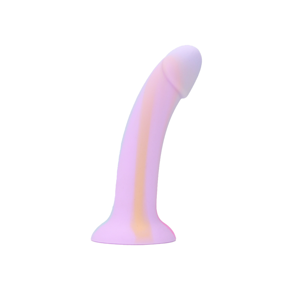Mina Taro Silicone Dildo, Glow-in-the-dark liquid silicone dildo with a flared suction cup base