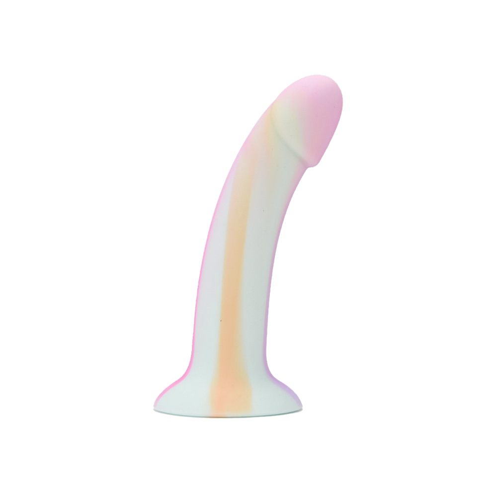 Mina Minty Silicone Dildo, Glow-in-the-dark silicone dildo with a smooth finish and flat suction cup base