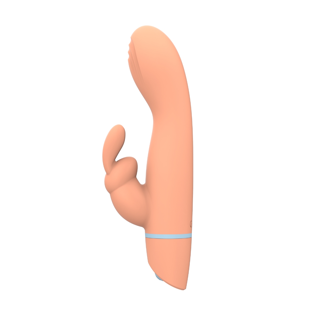 Mina Thrill G-Spot Rabbit Vibrator, Rabbit vibrator with a curved shaft and short clitoral ears at the base