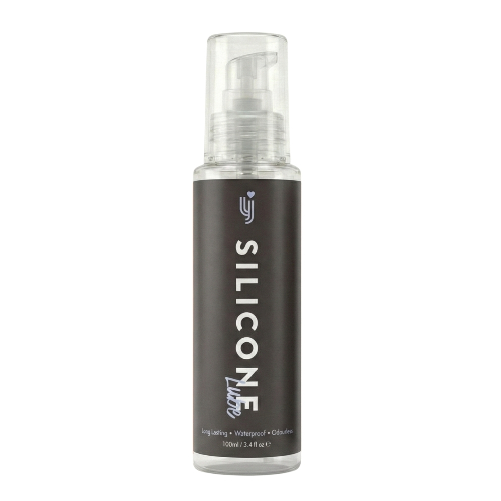Loving Joy Silicone Lubricant 100ml, White 100ml lubricant bottle with dispenser cap and Loving Joy branding