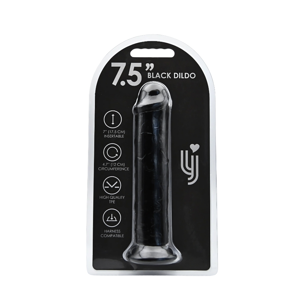 Loving Joy 7.5 Inch Suction Cup Dildo Black, shown from the side