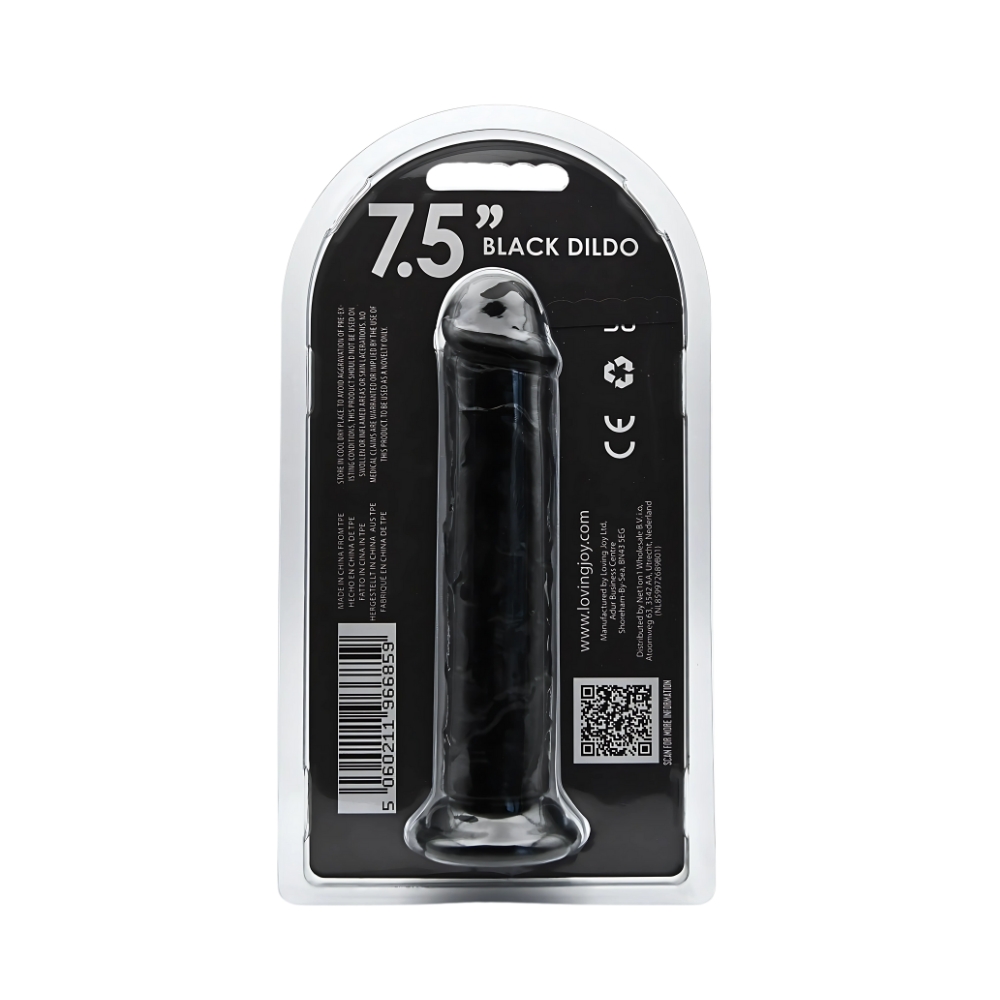 Loving Joy 7.5 Inch Suction Cup Dildo Black, close-up detail