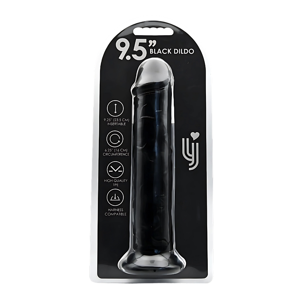 Loving Joy 9.5 Inch Suction Cup Dildo Black, close-up detail
