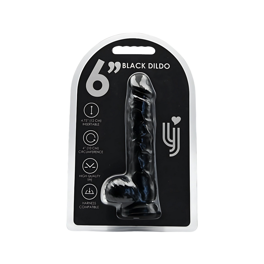 Loving Joy 6 Inch Dildo with Balls Black, close-up detail