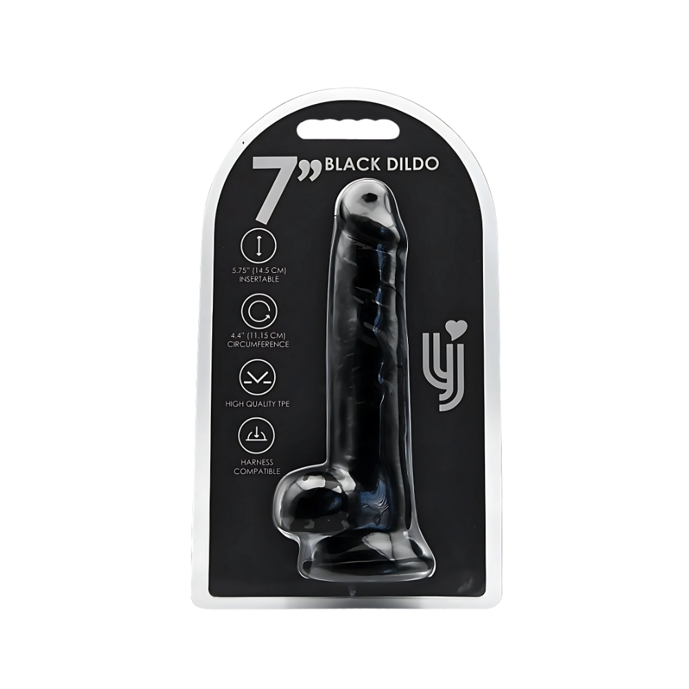 Loving Joy 7 Inch Dildo with Balls Black, close-up detail