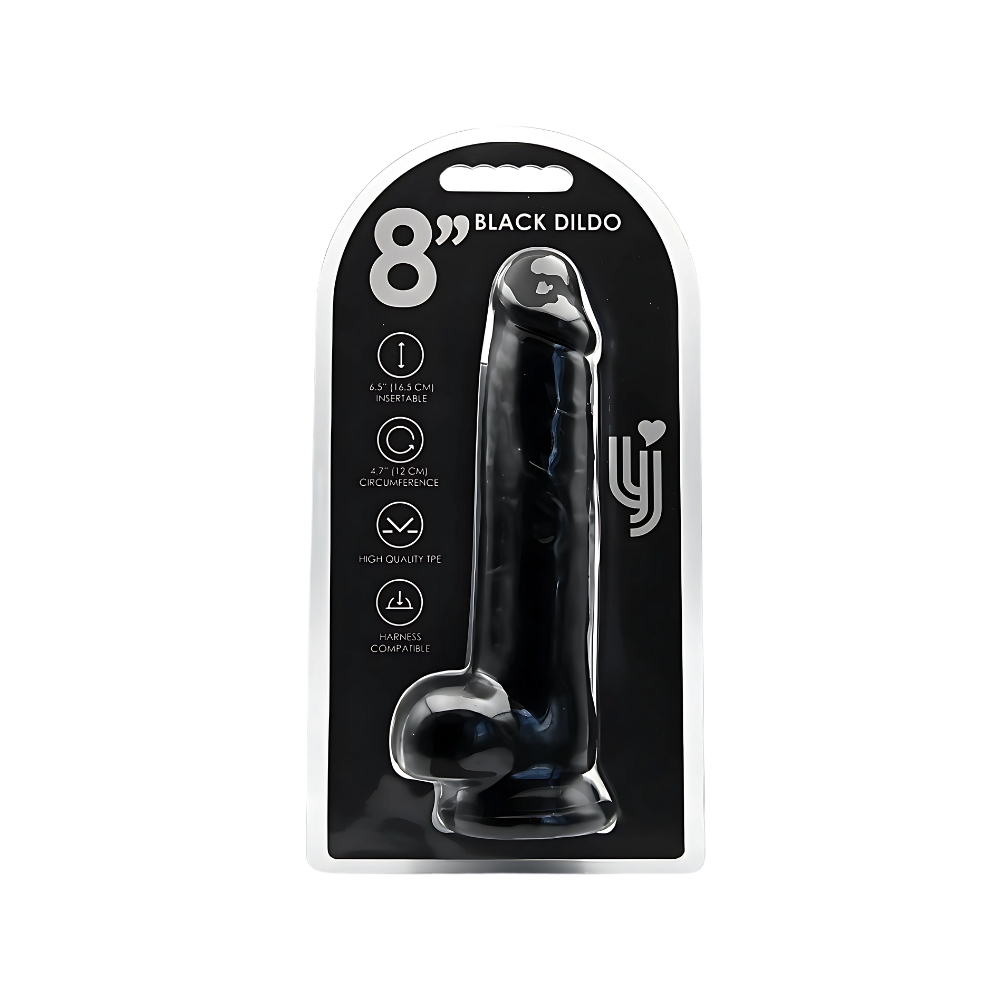 Loving Joy 8 Inch Dildo with Balls Black, close-up detail