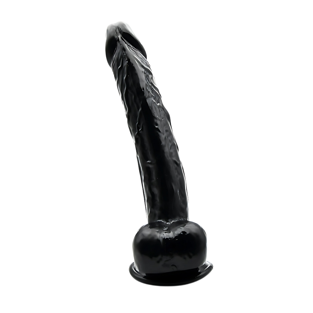 Loving Joy 11 Inch Dildo with Balls Black, shown from the side