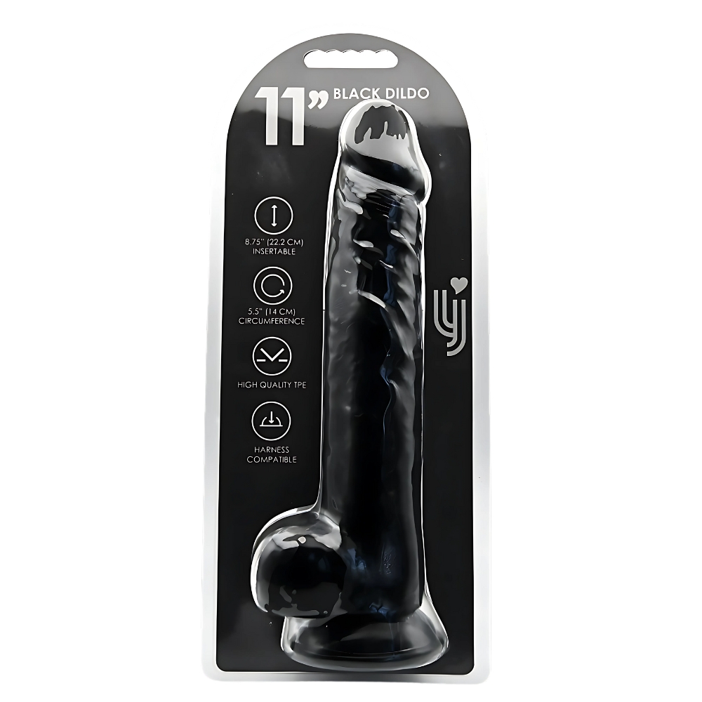 Loving Joy 11 Inch Dildo with Balls Black, close-up detail