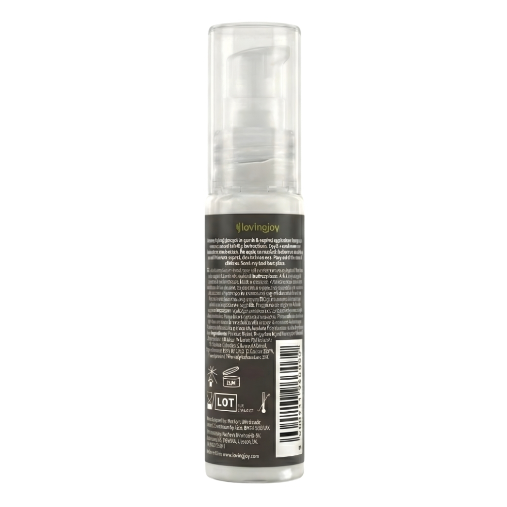 Loving Joy Silk Hybrid Lubricant 30ml, shown from the back