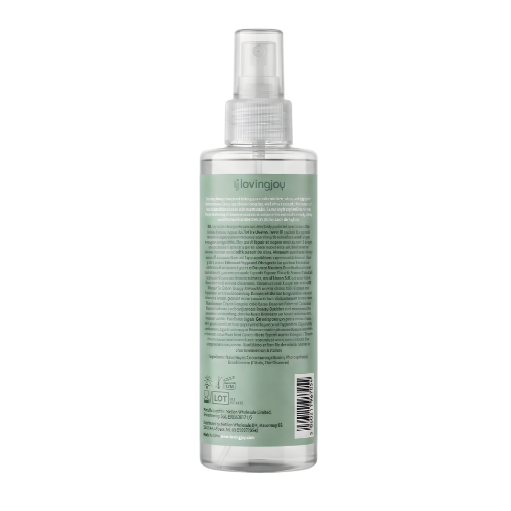 Loving Joy Cleanse Sex Toy Cleaner 250ml, shown from the back