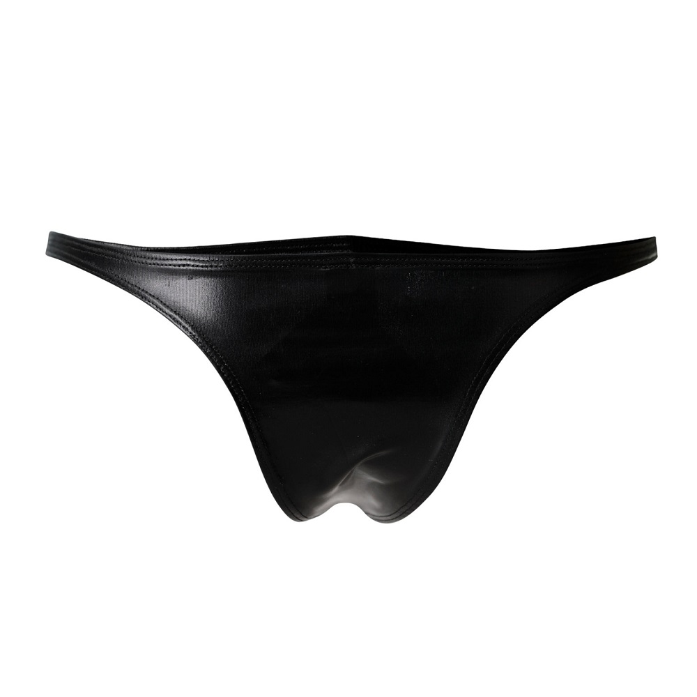 C4M Brazilian Brief Black Leatherette - Large, shown from the back