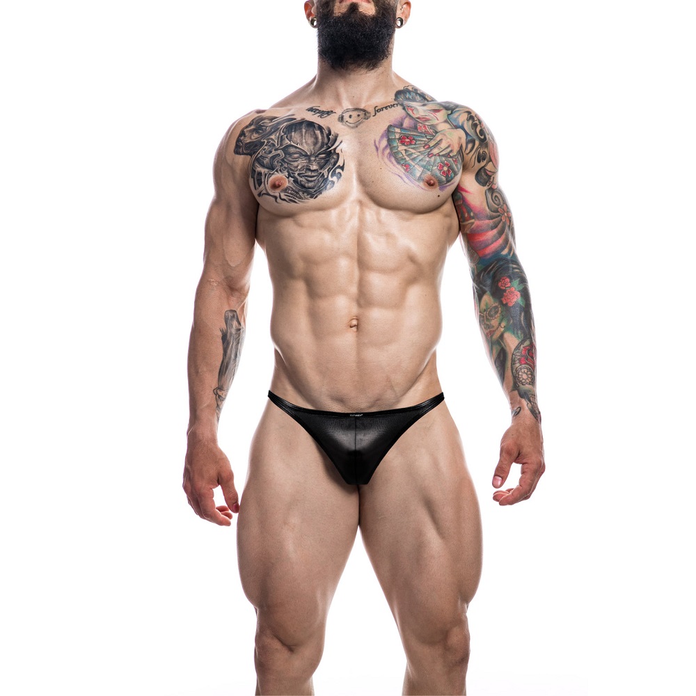C4M Brazilian Brief Black Leatherette - Large, shown from the side