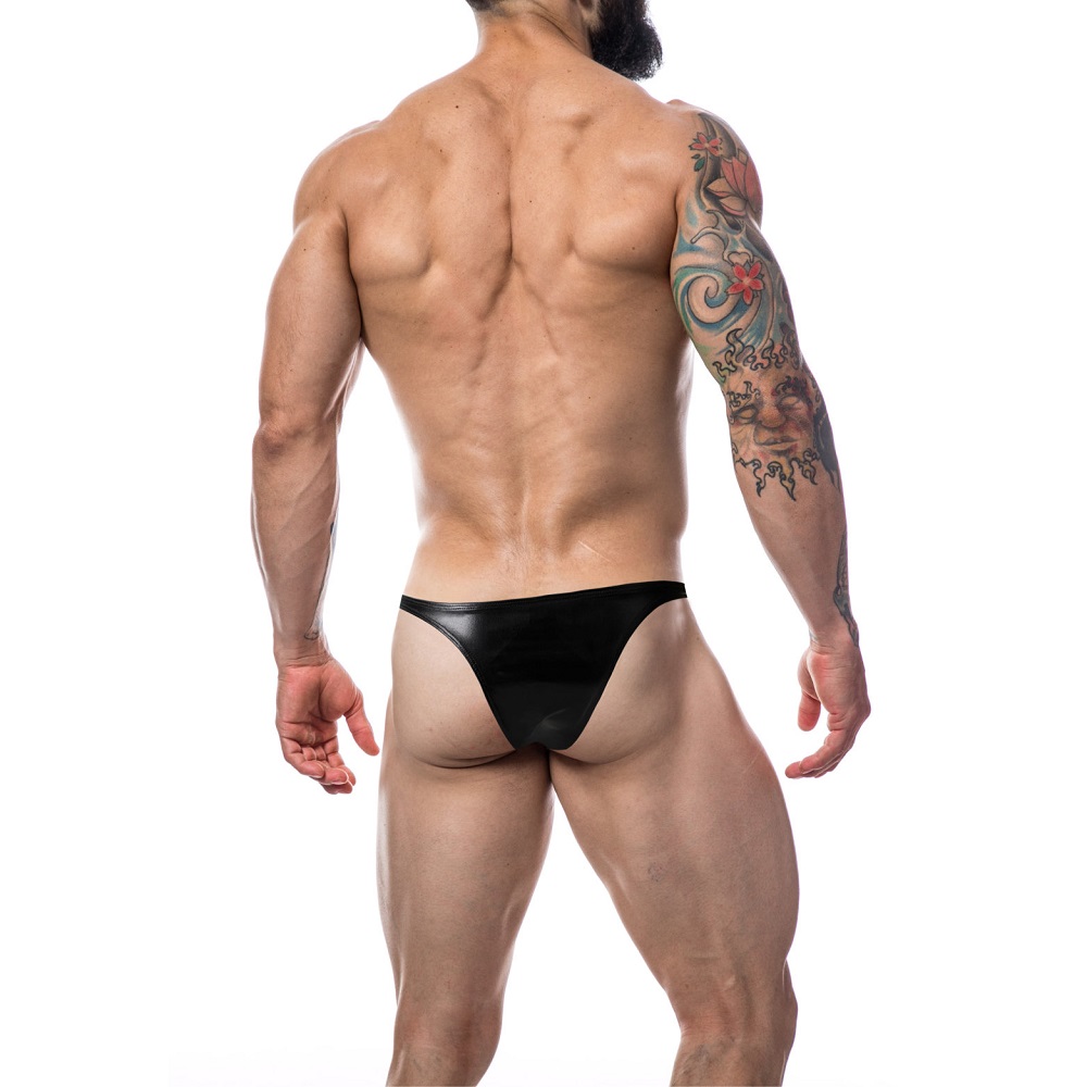C4M Brazilian Brief Black Leatherette - Large, close-up detail