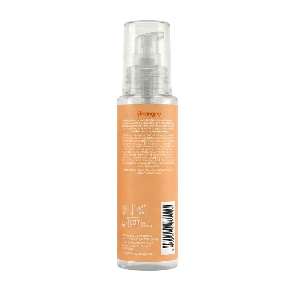 Loving Joy Peach Flavoured Lubricant 100ml, shown from the back