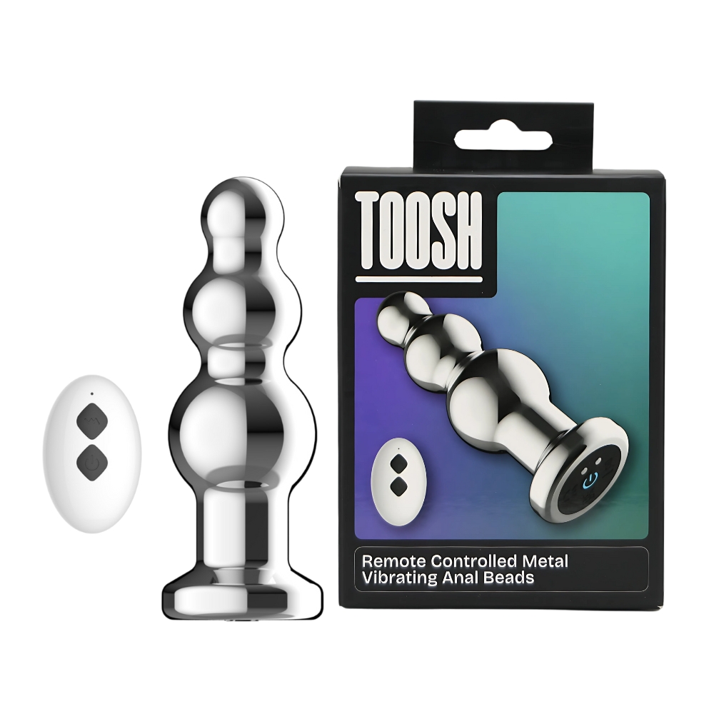 Toosh Remote Controlled Metal Vibrating Anal Beads, Graduated metal anal beads with a smooth aluminium finish and tapered be…