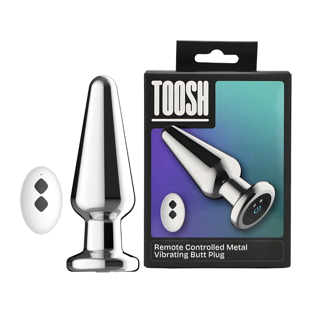 Toosh Remote Controlled Metal Vibrating Butt Plug, Smooth metal aluminium alloy butt plug with tapered tip, stem and flared…