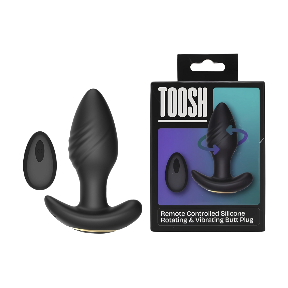 Toosh Remote Controlled Silicone Rotating & Vibrating Butt Plug, Smooth tapered silicone butt plug with a rotating body, sho…