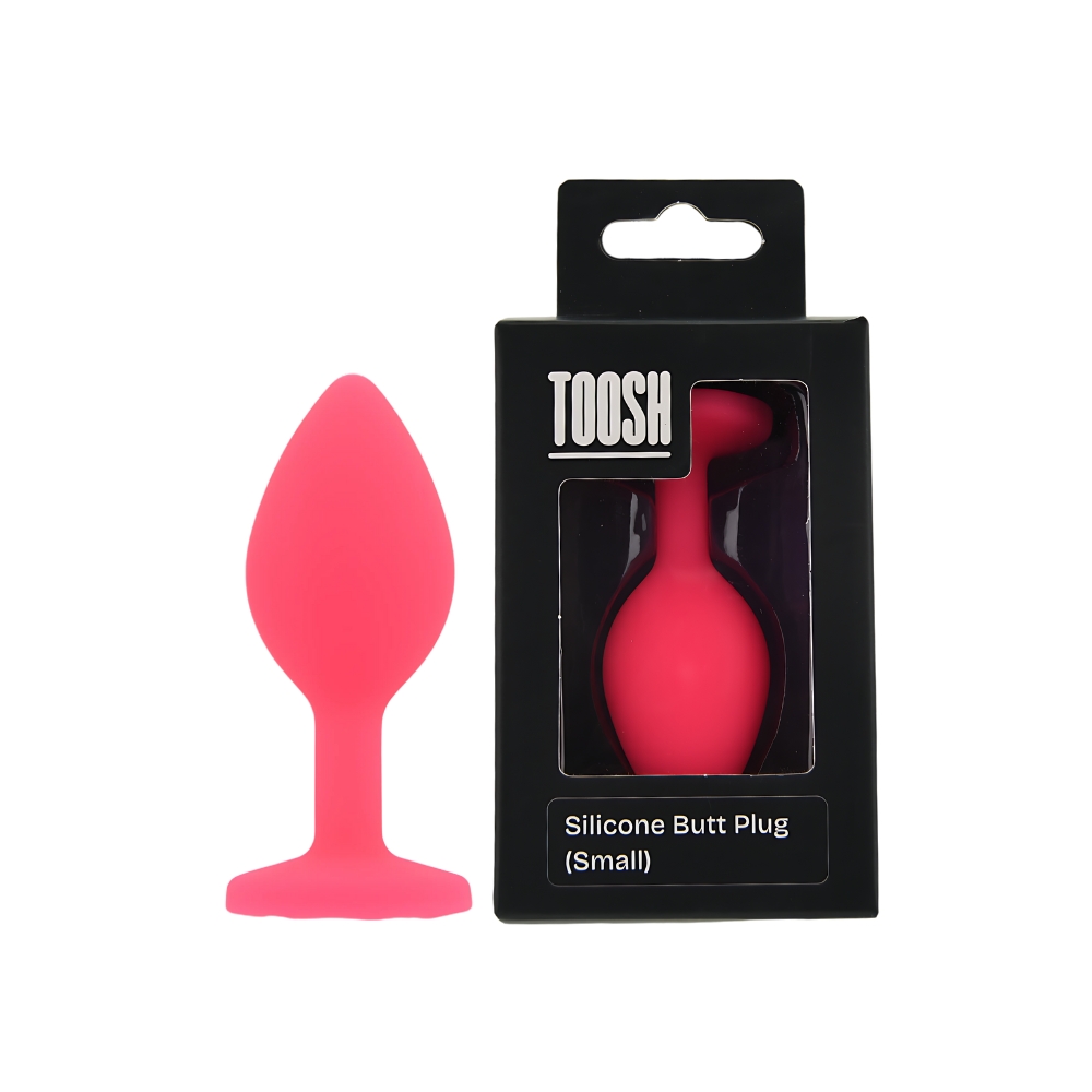 Toosh Pink Silicone Butt Plug Small, Slim pink silicone butt plug with tapered tip and sparkling jewelled base