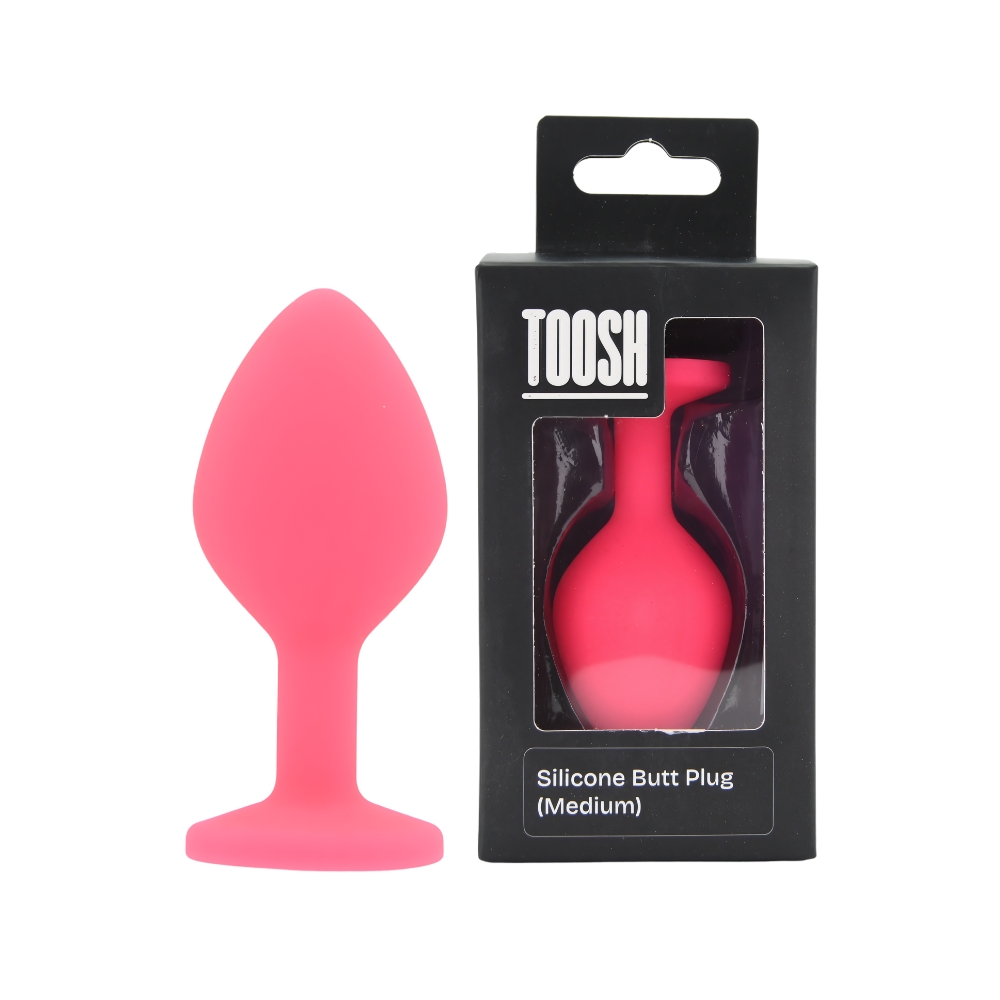 Toosh Pink Silicone Butt Plug Medium, Pink silicone butt plug with a tapered tip and a decorative jewelled base