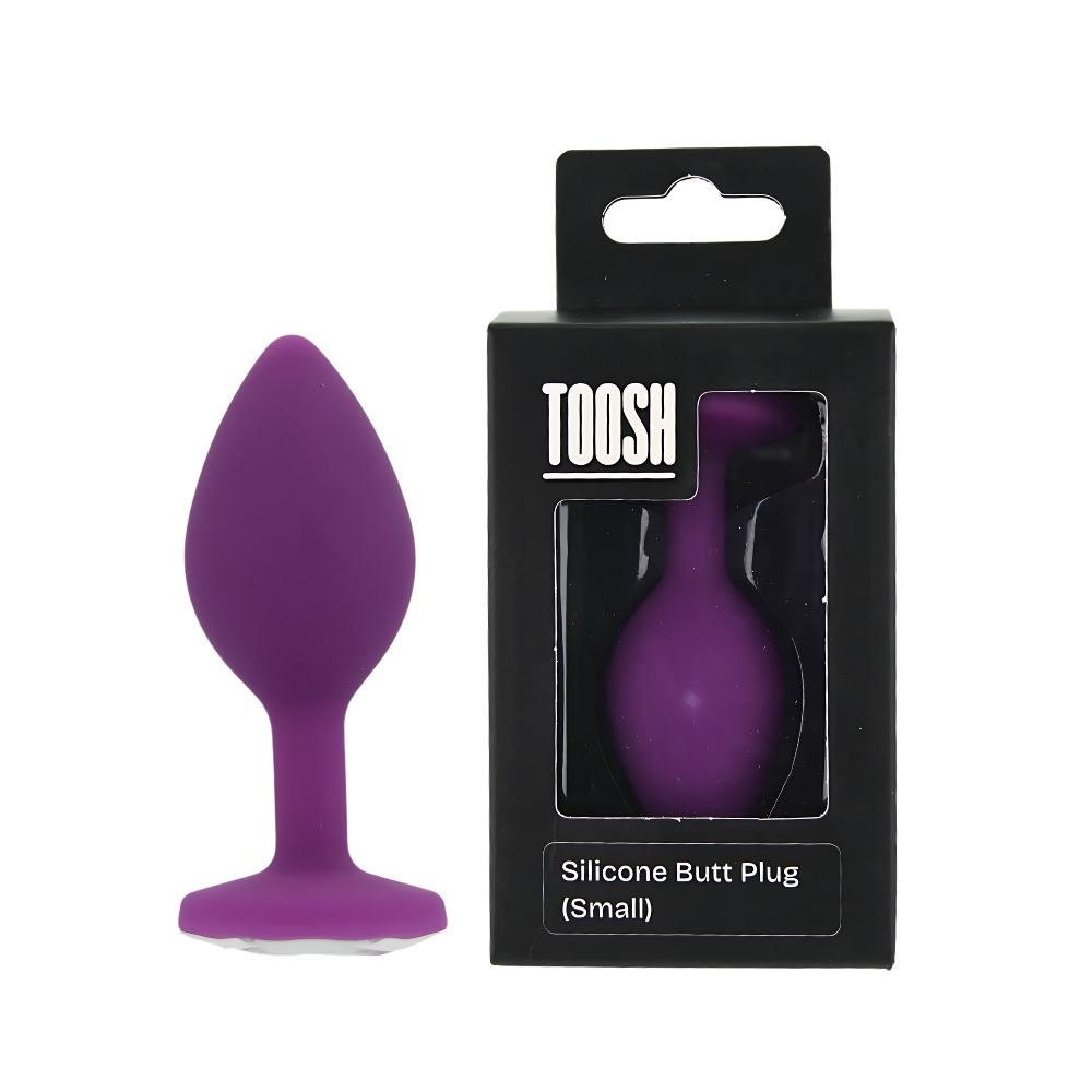 Toosh Purple Silicone Butt Plug Small, Small purple silicone butt plug with a tapered tip and jewelled base
