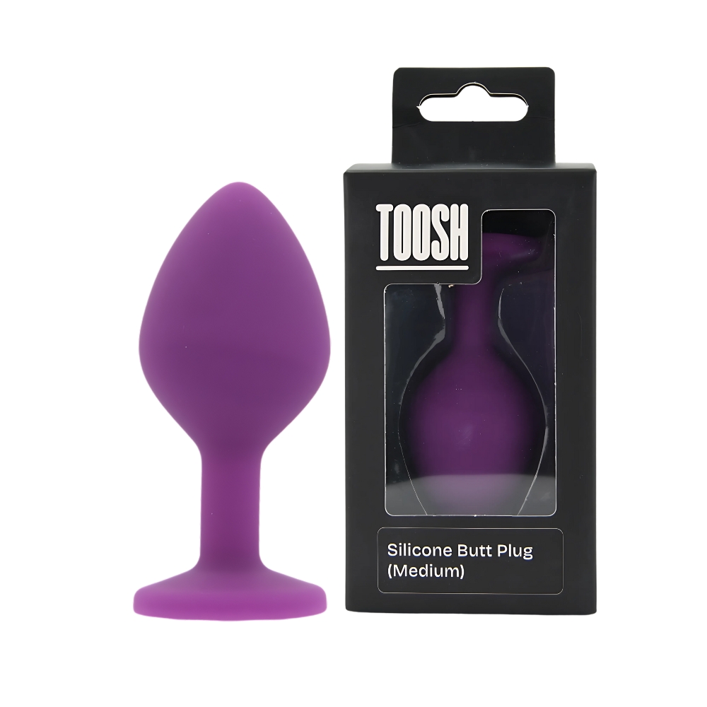 Toosh Purple Silicone Butt Plug Medium, Purple silicone butt plug with tapered tip and a decorative jewelled flared base