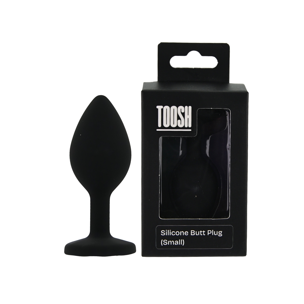 Toosh Black Silicone Butt Plug Small, Small black silicone butt plug with tapered tip and decorative jewelled base