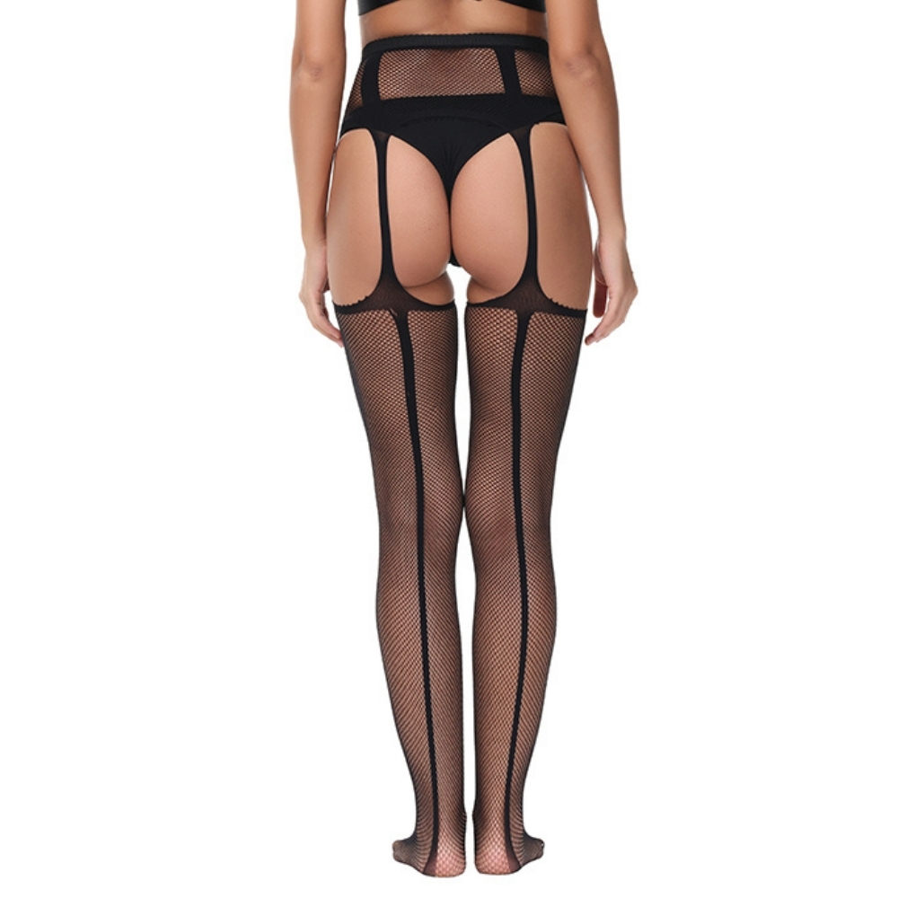 Lace by LJ Lace Up Suspender Tights Black, shown in its packaging