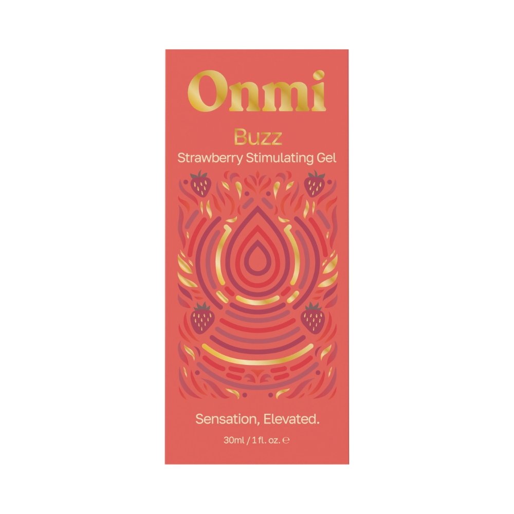 Onmi Buzz Strawberry Liquid Vibrator, shown from the back